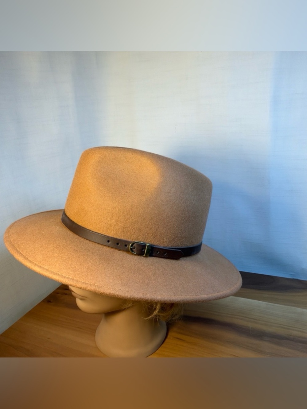 Gelso Bianco made In Italy Camel 100% Wool Fedora Hat Leather Band Sz 7,5 Or M/L